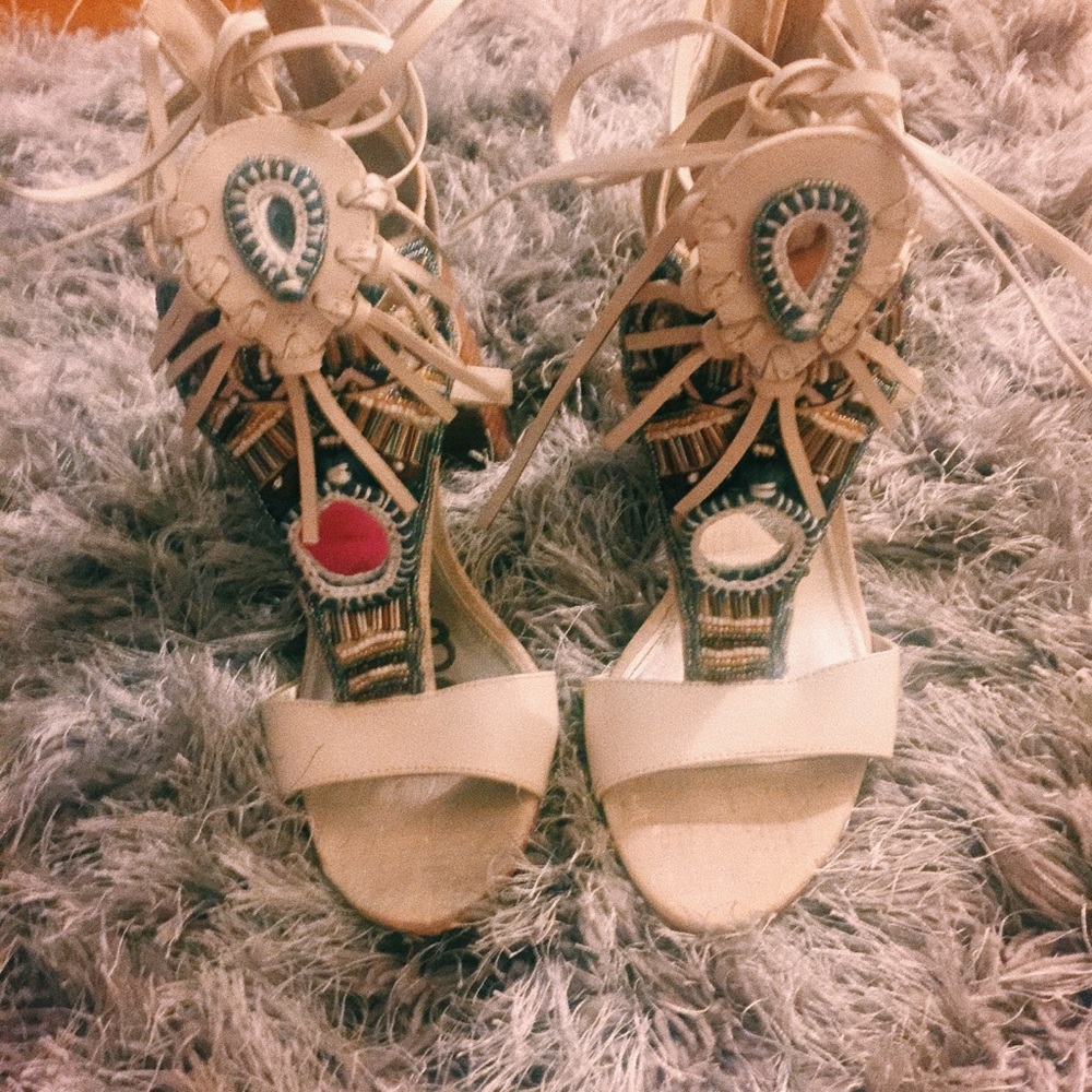 Sam Edelman White embellished stacked heel